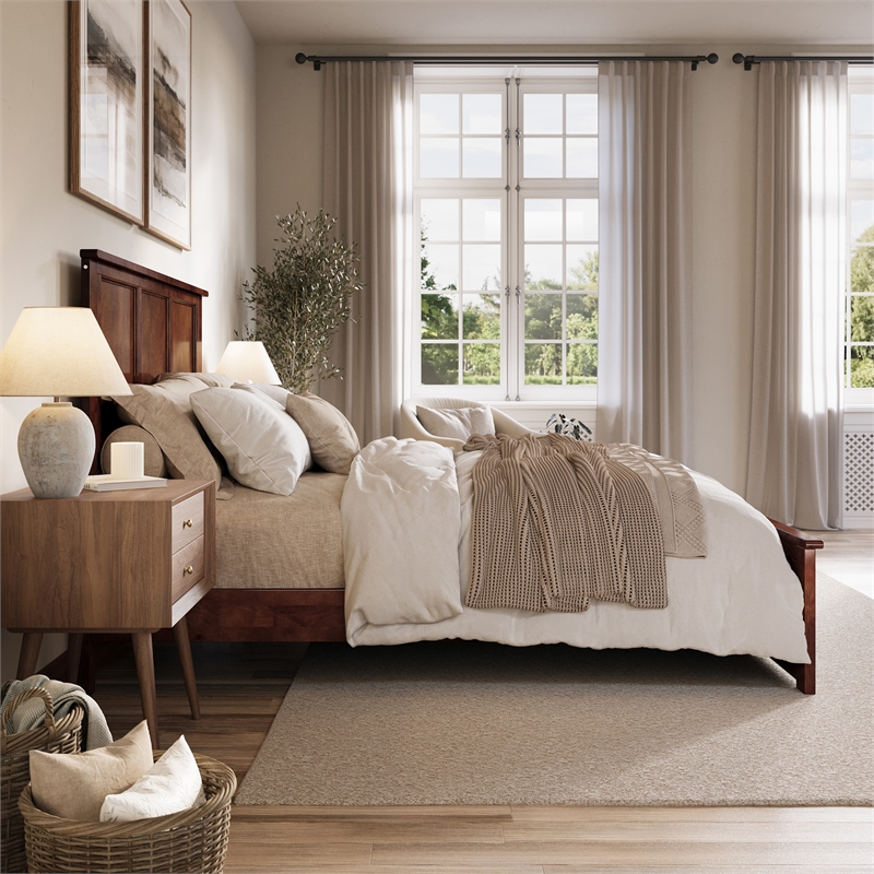 Charlotte Queen Wood Low Profile Platform Bed with Matching Footboard in Walnut