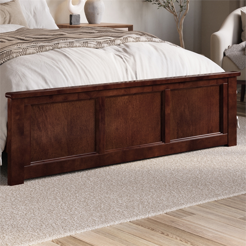 Charlotte Queen Wood Low Profile Platform Bed with Matching Footboard in Walnut