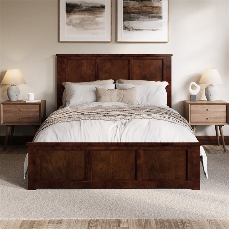 Charlotte Queen Wood Low Profile Platform Bed with Matching Footboard in Walnut
