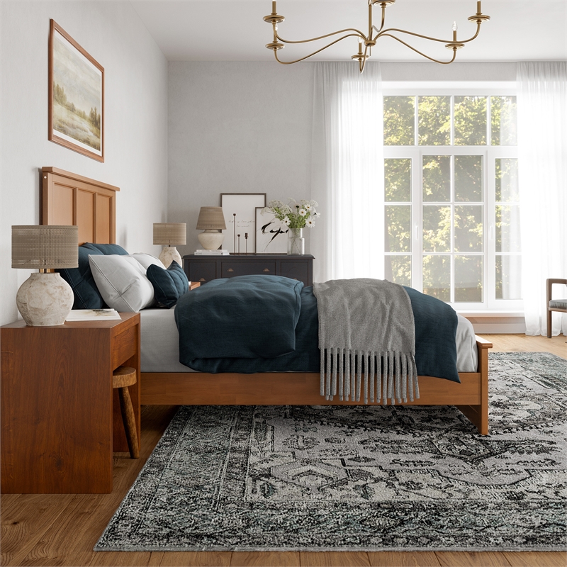 Charlotte Queen Low Profile Platform Bed with Matching Footboard in Light Toffee