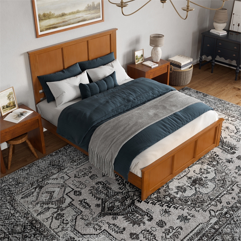Charlotte Queen Low Profile Platform Bed with Matching Footboard in Light Toffee