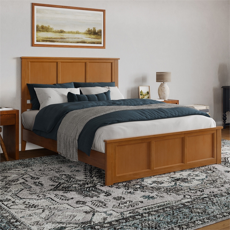 Charlotte Queen Low Profile Platform Bed with Matching Footboard in Light Toffee