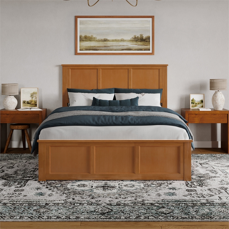 Charlotte Queen Low Profile Platform Bed with Matching Footboard in Light Toffee