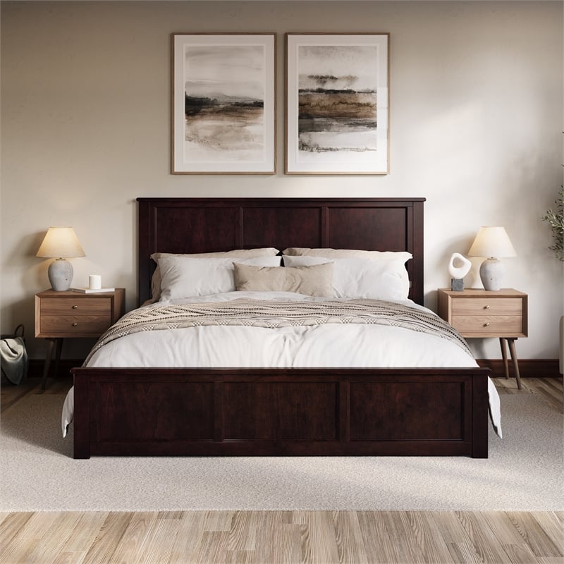 Charlotte King Wood Low Profile Platform Bed with Matching Footboard in Espresso