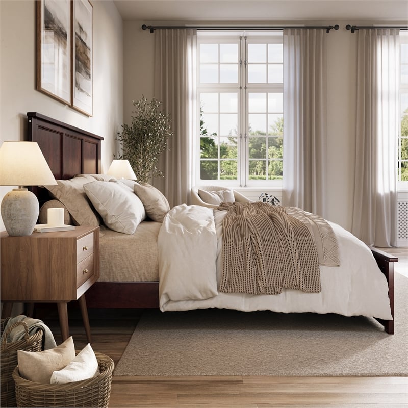 Charlotte King Wood Low Profile Platform Bed with Matching Footboard in Espresso