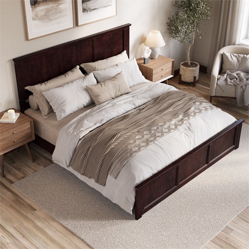 Charlotte King Wood Low Profile Platform Bed with Matching Footboard in Espresso
