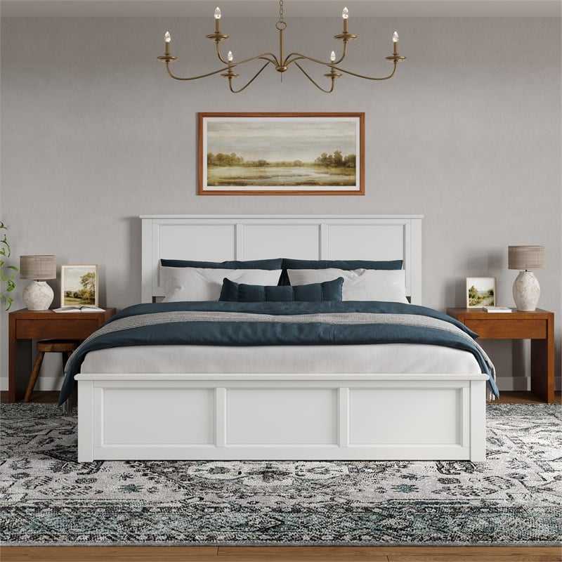 Charlotte King Wood Low Profile Platform Bed with Matching Footboard in White