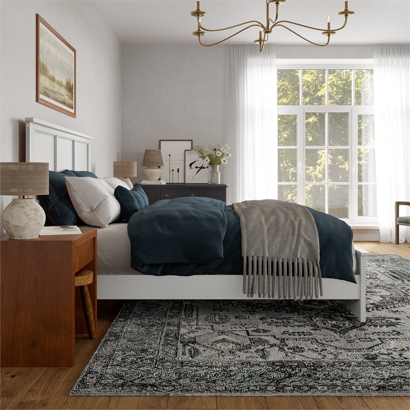 Charlotte King Wood Low Profile Platform Bed with Matching Footboard in White