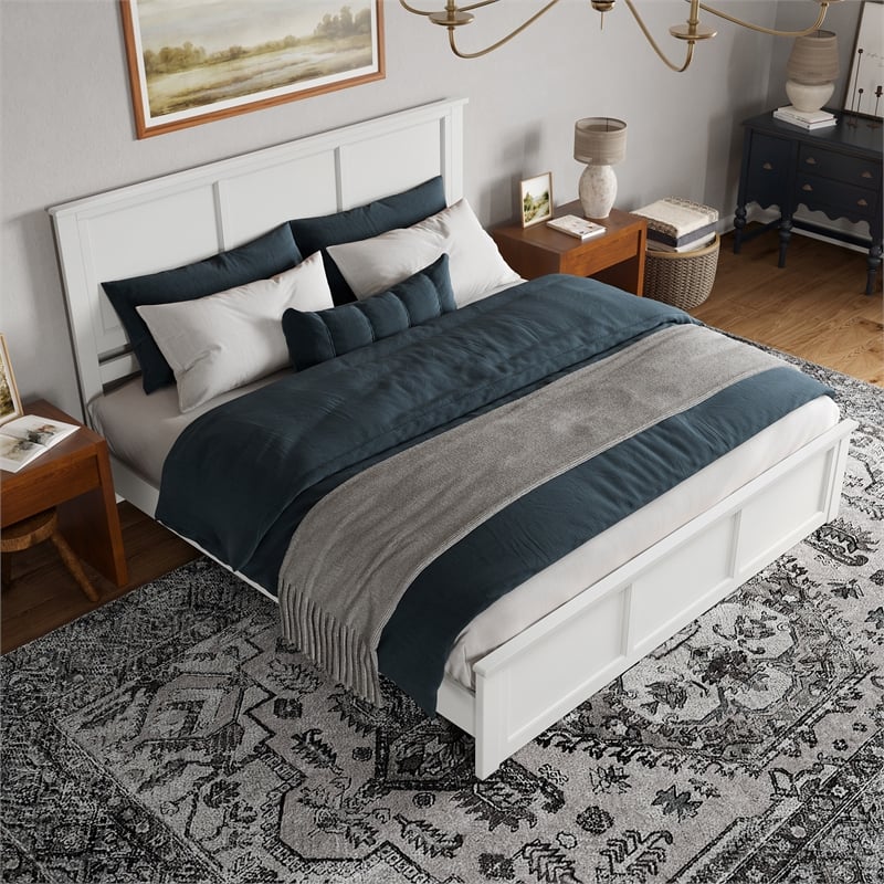 Charlotte King Wood Low Profile Platform Bed with Matching Footboard in White