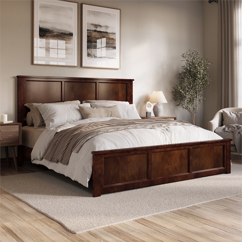 Charlotte King Wood Low Profile Platform Bed with Matching Footboard in Walnut
