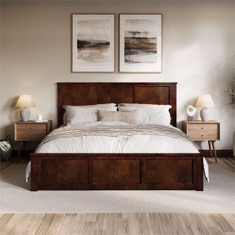 Charlotte King Wood Low Profile Platform Bed with Matching Footboard in Walnut