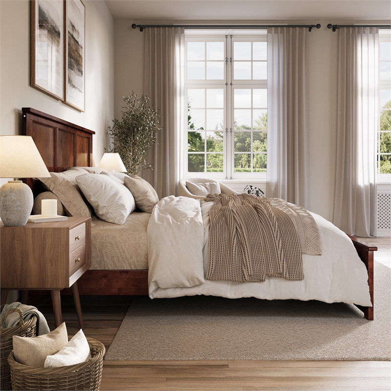 Charlotte King Wood Low Profile Platform Bed with Matching Footboard in Walnut