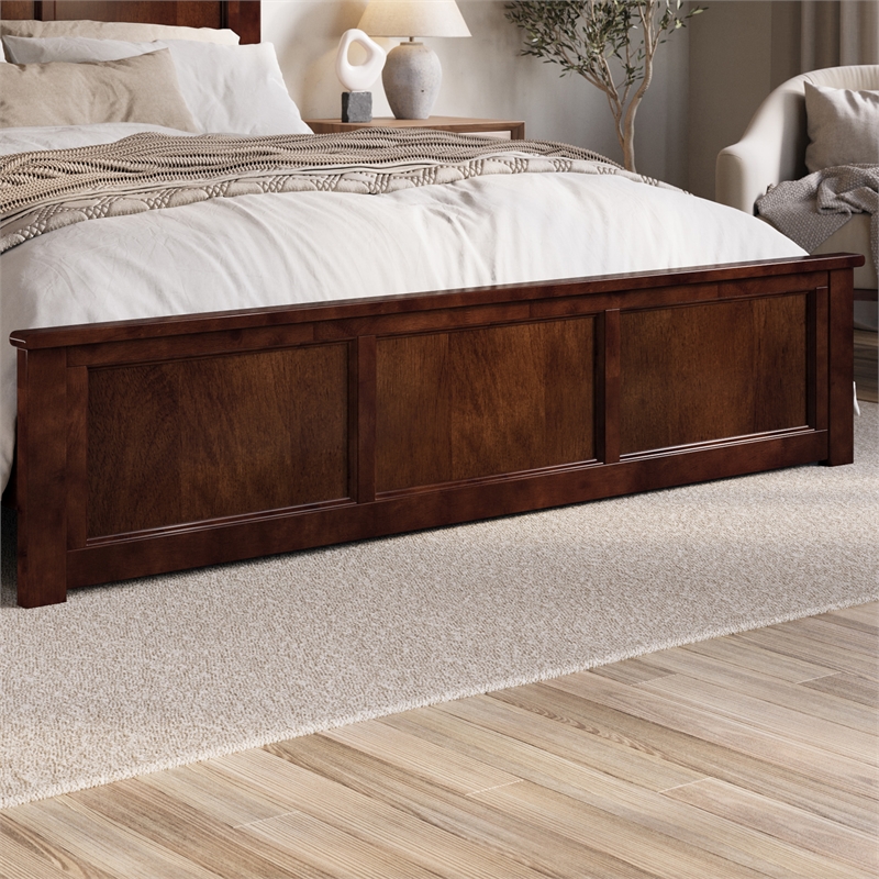 Charlotte King Wood Low Profile Platform Bed with Matching Footboard in Walnut