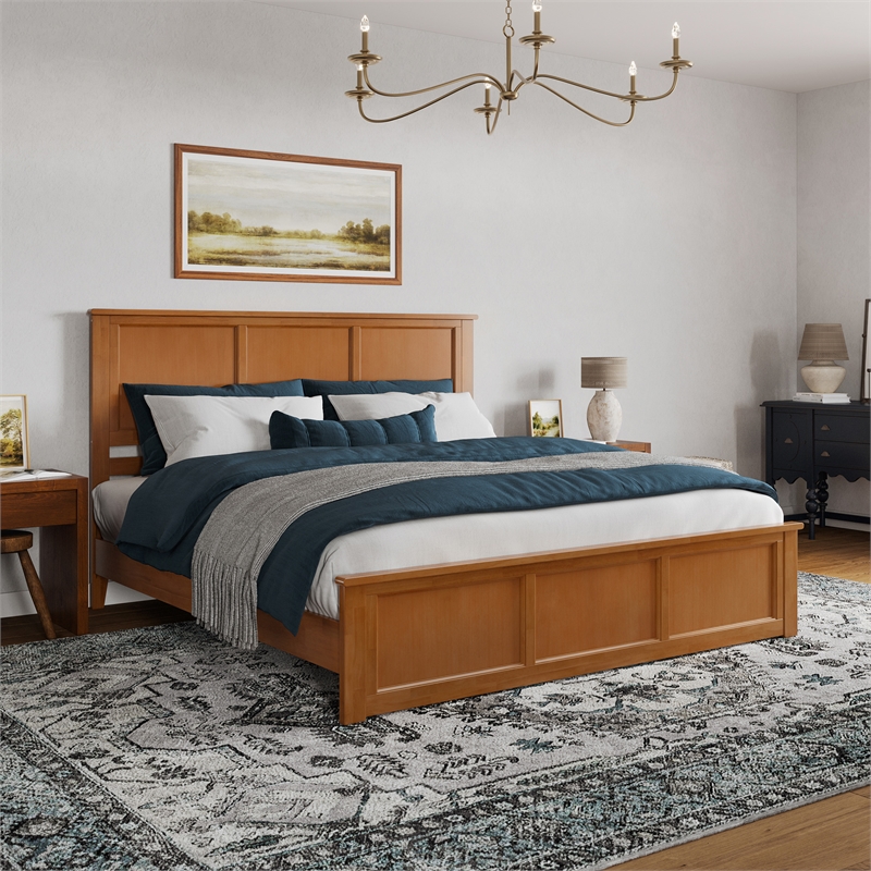 Charlotte King Low Profile Platform Bed with Matching Footboard in Light Toffee