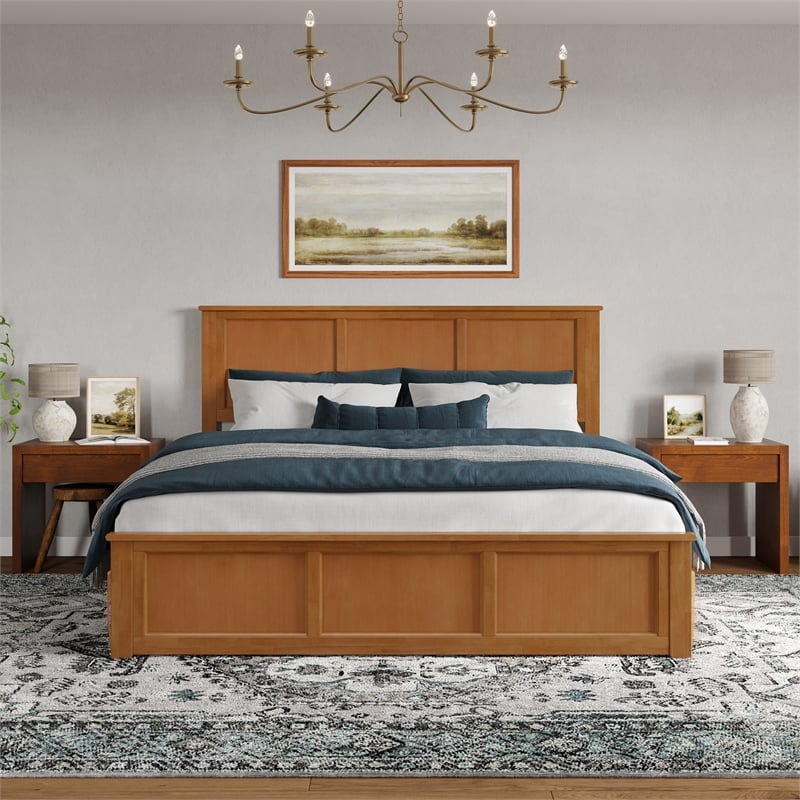 Charlotte King Low Profile Platform Bed with Matching Footboard in Light Toffee