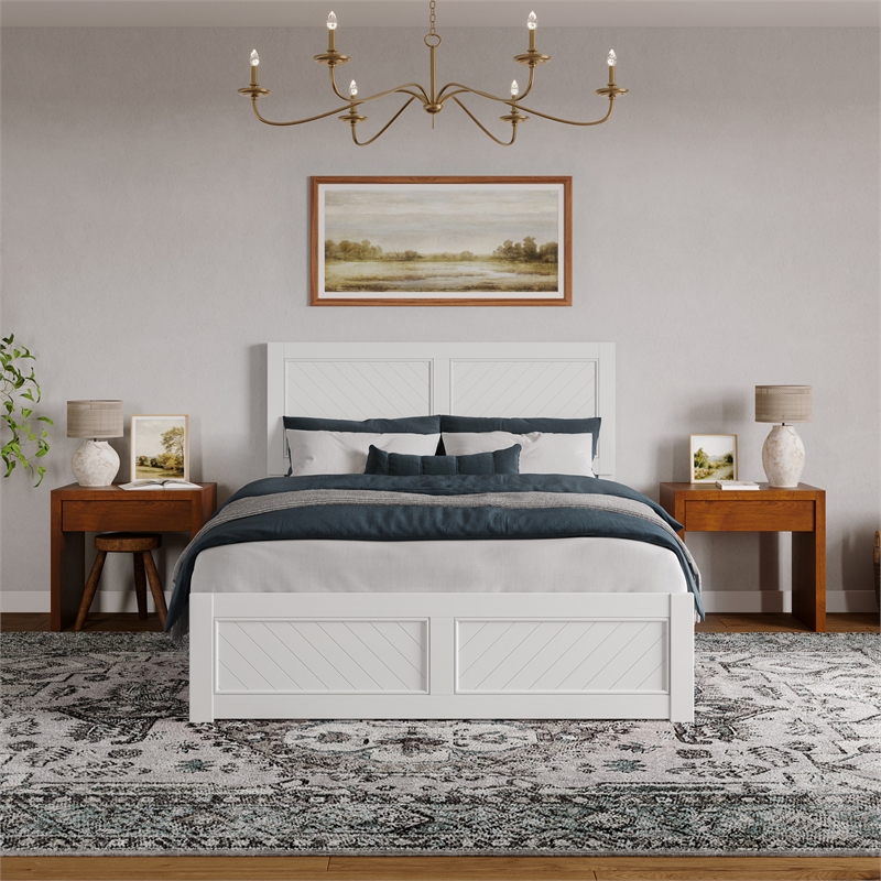 Berkshire Queen Wood Low Profile Platform Bed with Matching Footboard in White