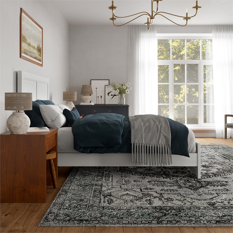 Berkshire Queen Wood Low Profile Platform Bed with Matching Footboard in White