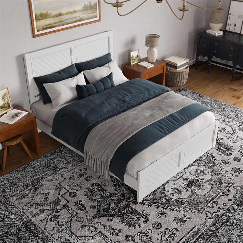 Berkshire Queen Wood Low Profile Platform Bed with Matching Footboard in White