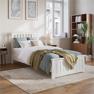 Becket Twin XL Wood Low Profile Platform Bed with Matching Footboard in White
