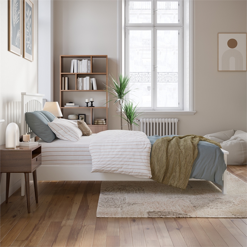 Becket Twin XL Wood Low Profile Platform Bed with Matching Footboard in White