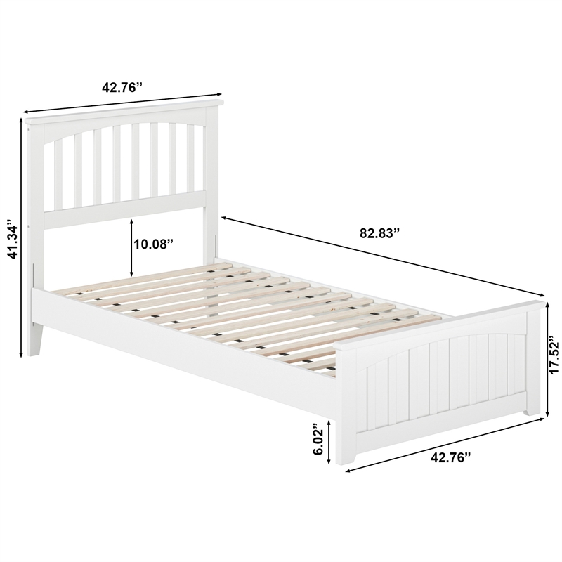 Becket Twin XL Wood Low Profile Platform Bed with Matching Footboard in White