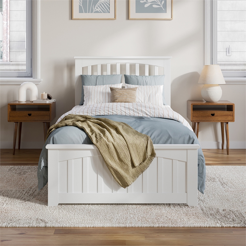 Becket Twin XL Wood Low Profile Platform Bed with Matching Footboard in White