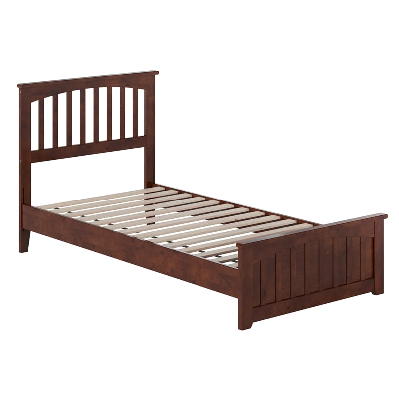 Becket Twin XL Wood Low Profile Platform Bed with Matching Footboard in Walnut