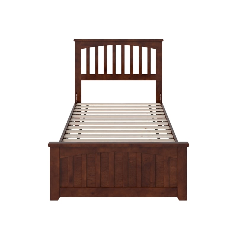 Becket Twin XL Wood Low Profile Platform Bed with Matching Footboard in Walnut