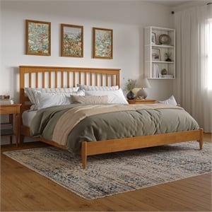 Becket King Wood Low Profile Platform Bed in Light Toffee