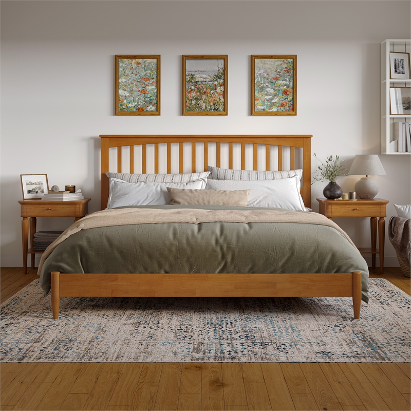Becket King Wood Low Profile Platform Bed in Light Toffee