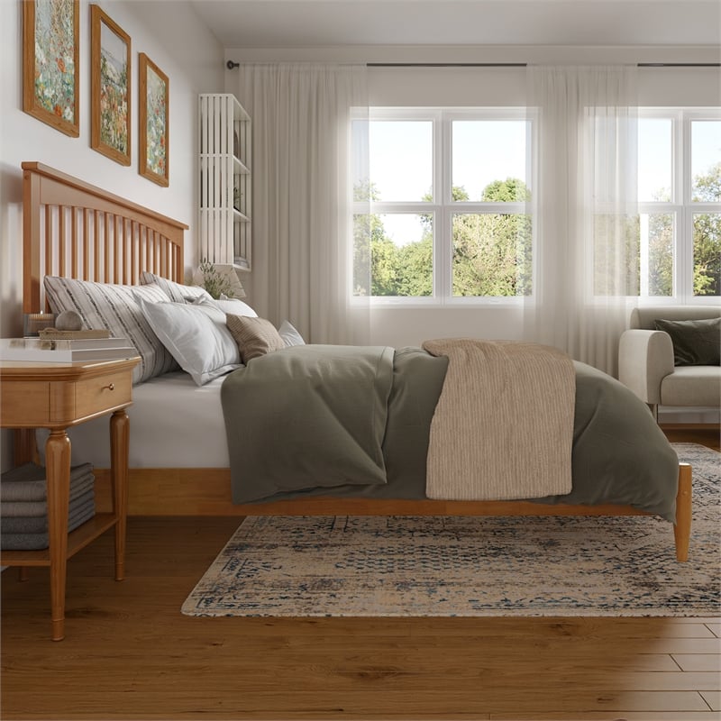 Becket King Wood Low Profile Platform Bed in Light Toffee