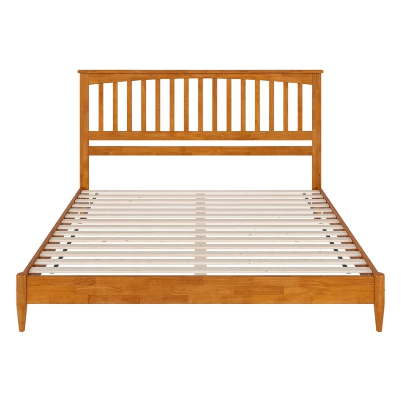 Becket King Wood Low Profile Platform Bed in Light Toffee