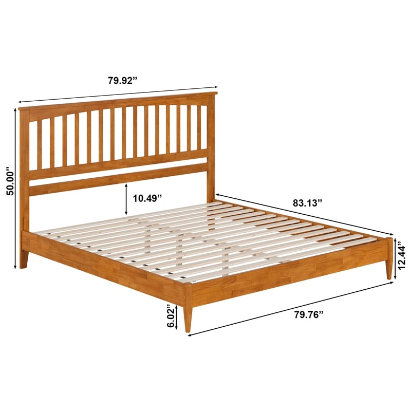 Becket King Wood Low Profile Platform Bed in Light Toffee