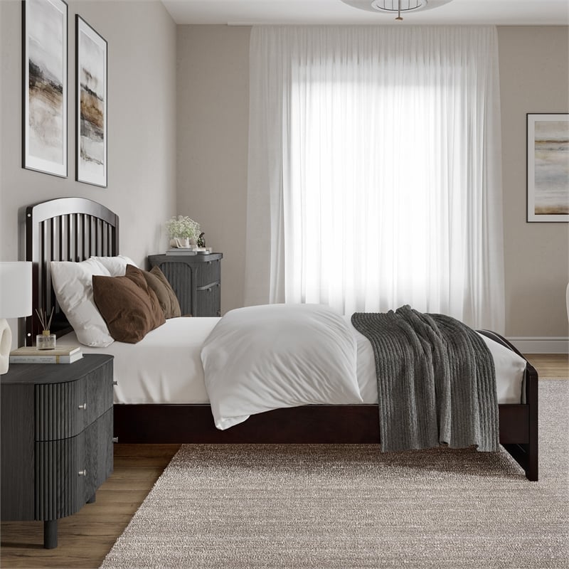 Quincy Full Wood Low Profile Platform Bed with Matching Footboard in Espresso