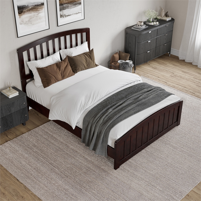 Quincy Full Wood Low Profile Platform Bed with Matching Footboard in Espresso