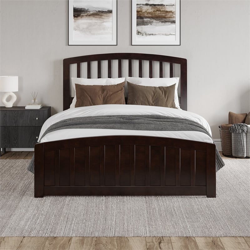 Quincy Full Wood Low Profile Platform Bed with Matching Footboard in Espresso