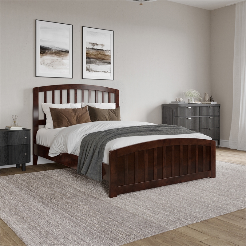 Quincy Full Wood Low Profile Platform Bed with Matching Footboard in Walnut