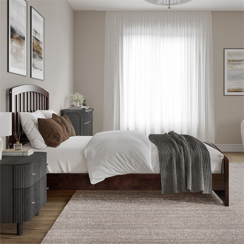 Quincy Full Wood Low Profile Platform Bed with Matching Footboard in Walnut