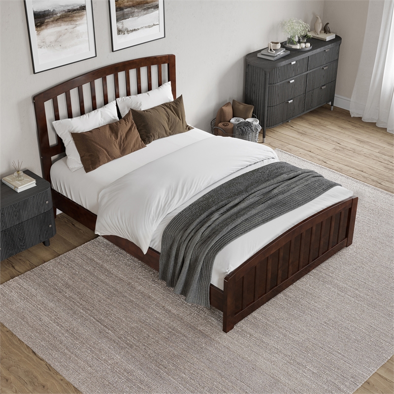 Quincy Full Wood Low Profile Platform Bed with Matching Footboard in Walnut
