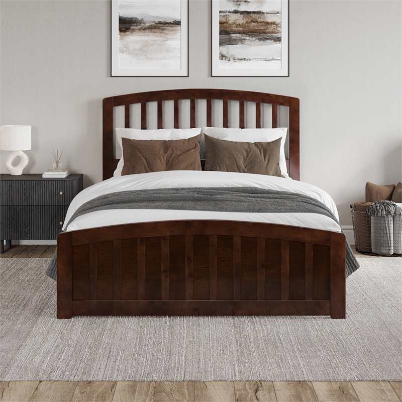 Quincy Full Wood Low Profile Platform Bed with Matching Footboard in Walnut