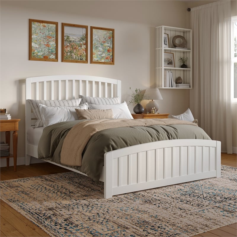 Quincy Queen Wood Low Profile Platform Bed with Matching Footboard in White