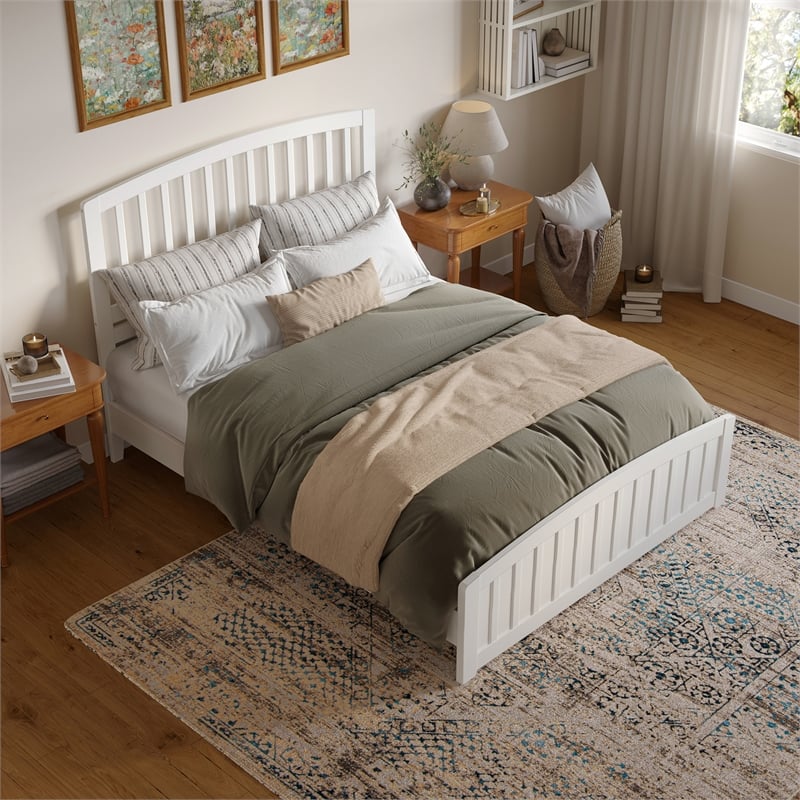 Quincy Queen Wood Low Profile Platform Bed with Matching Footboard in White