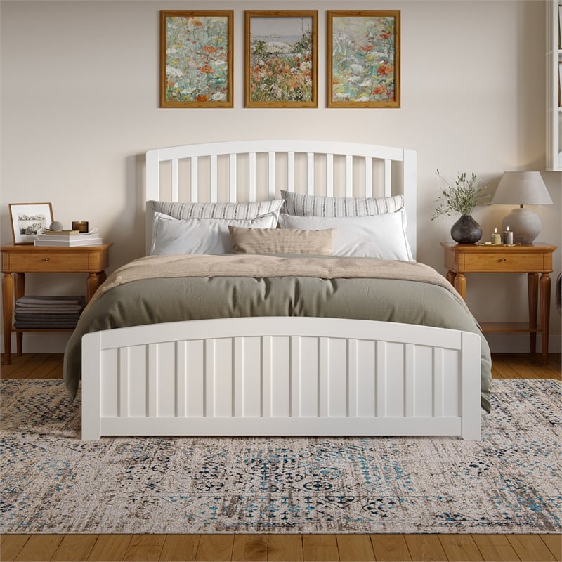 Quincy Queen Wood Low Profile Platform Bed with Matching Footboard in White