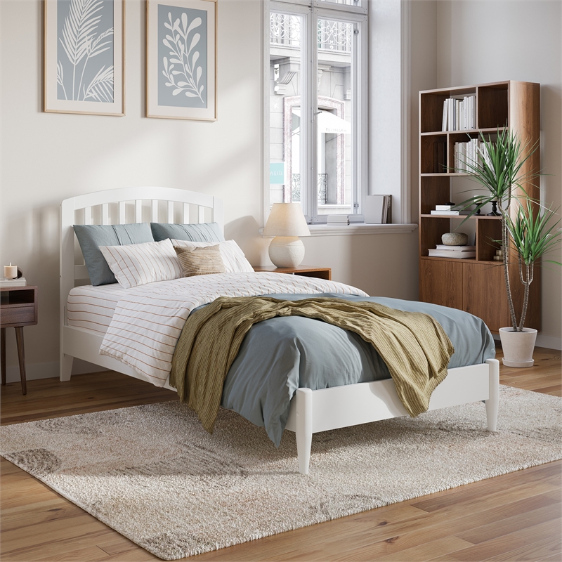 Quincy Twin XL Wood Low Profile Platform Bed in White