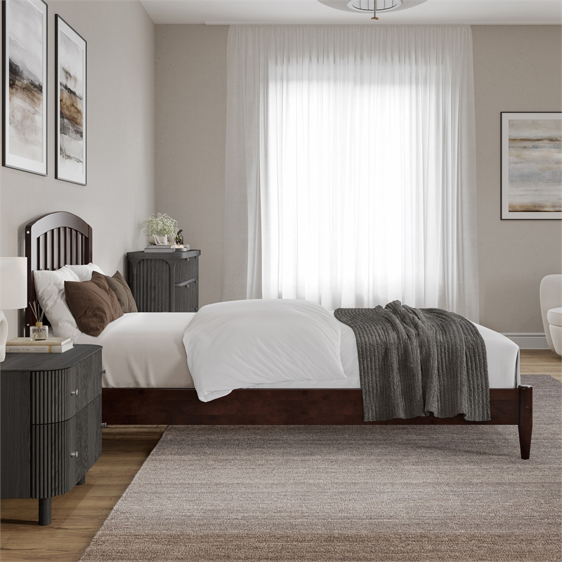 Quincy Twin XL Wood Low Profile Platform Bed in Walnut