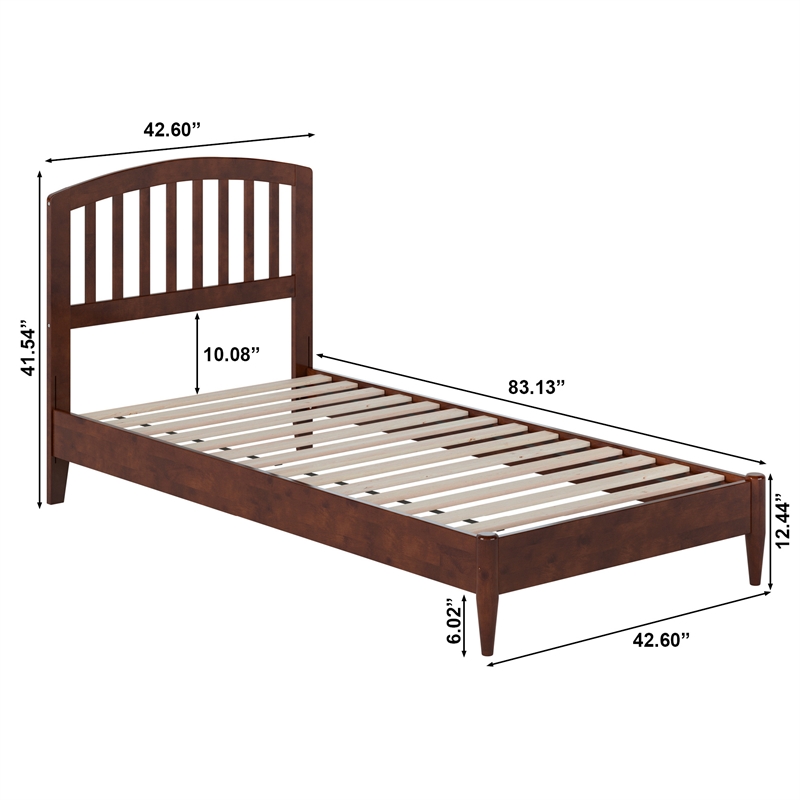 Quincy Twin XL Wood Low Profile Platform Bed in Walnut