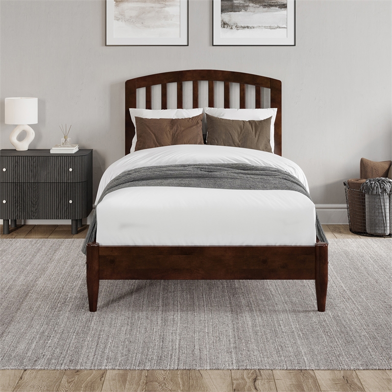 Quincy Twin XL Wood Low Profile Platform Bed in Walnut