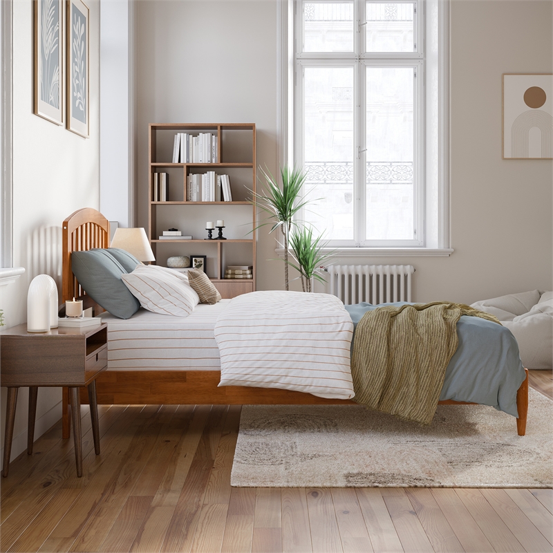 Quincy Twin XL Wood Low Profile Platform Bed in Light Toffee