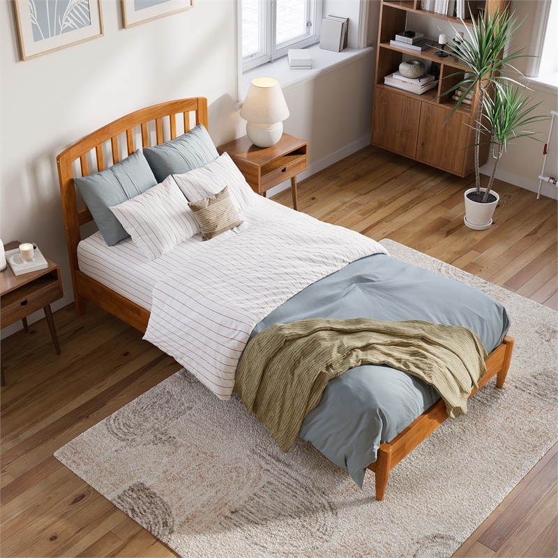 Quincy Twin XL Wood Low Profile Platform Bed in Light Toffee