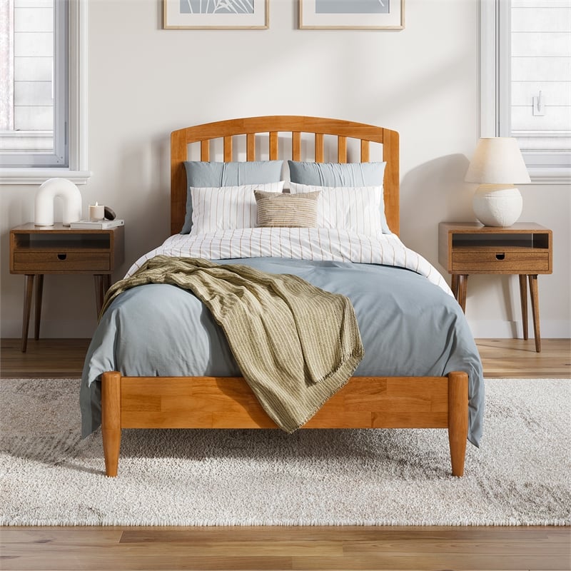 Quincy Twin XL Wood Low Profile Platform Bed in Light Toffee
